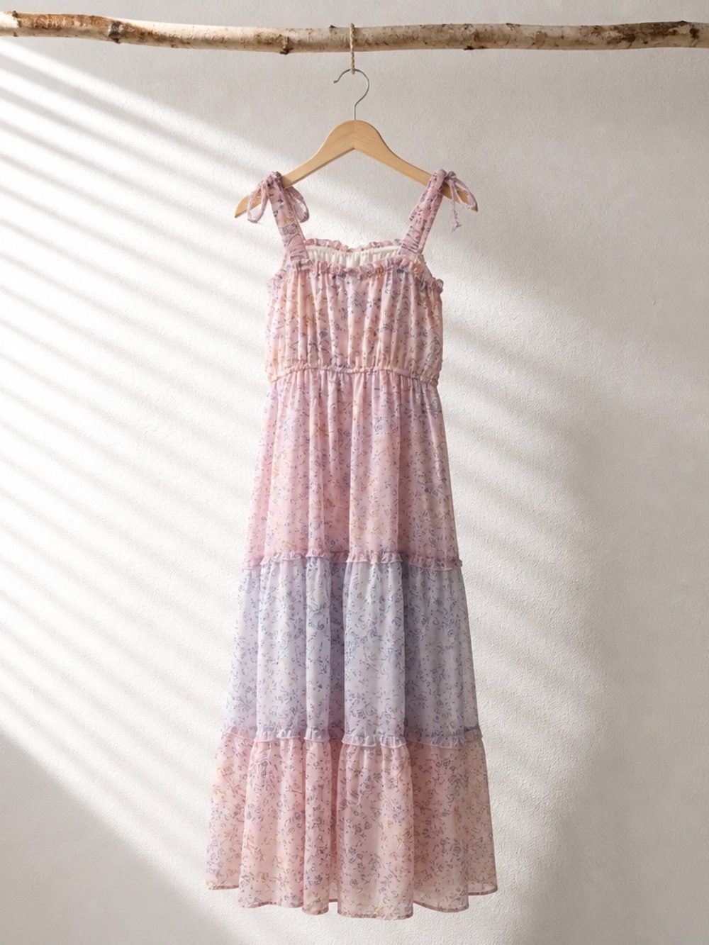 Sincerely Jules Floral Tiered Midi Dress - Pink & Light Blue - Picture 2 of 2